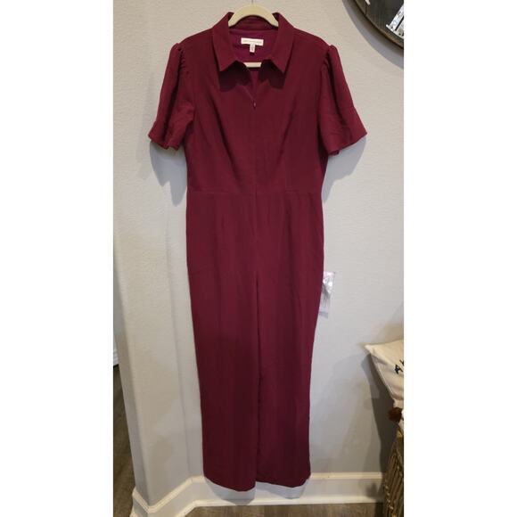 Dress the Population Gloria Jumpsuit Womens 2XL Magenta Collared Short Sleeve - Picture 2 of 10